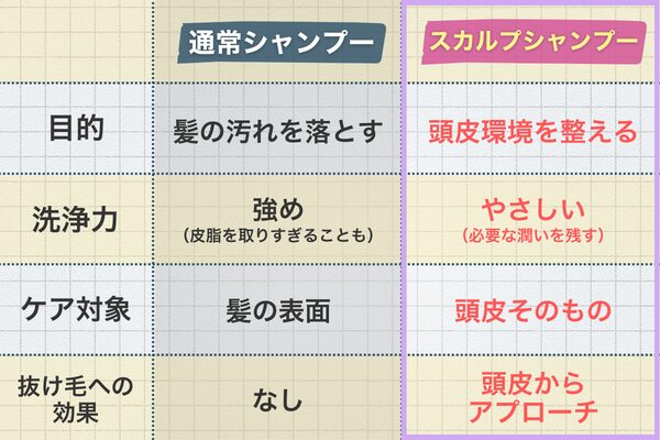 通常シャンプーとスカルプシャンプーの違い